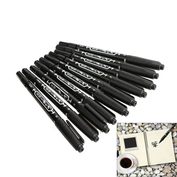 

10PCS Dual Heads Marking Pen Waterproofink Thin Nib Black Liner Marker for Office Industrial Paint Writing Drawing Stationery