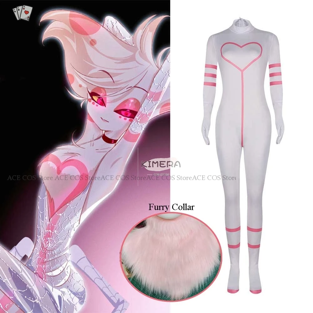 Hazbin Angel Dust Outfit Косплей Костюм отеля Розовый парик Onsie Сексуальный танцевальный