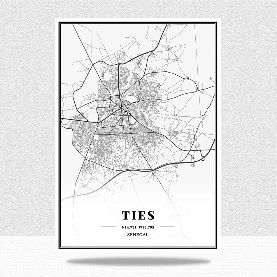 Сенегальные Галстуки Дакар городские карты картины на холсте винтажные