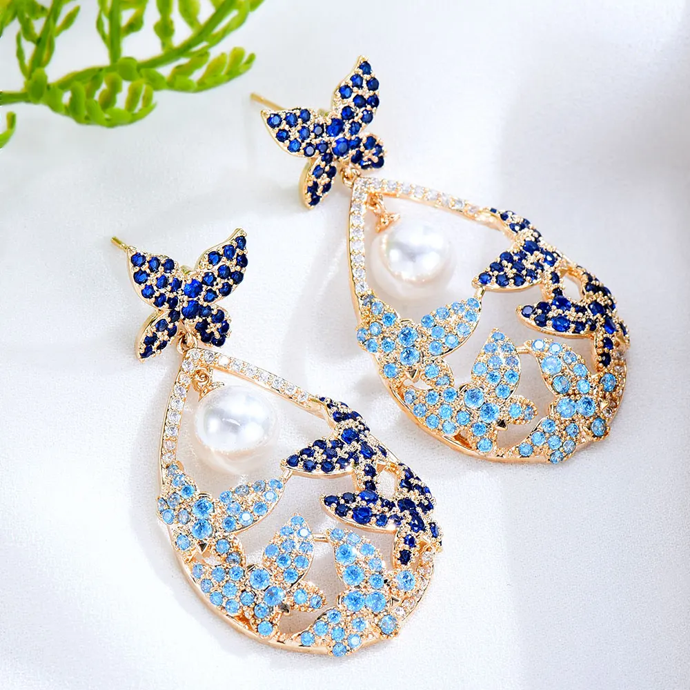 GODKI известный бренд 2024 бабочка жемчужные подвески женские серьги трендовые