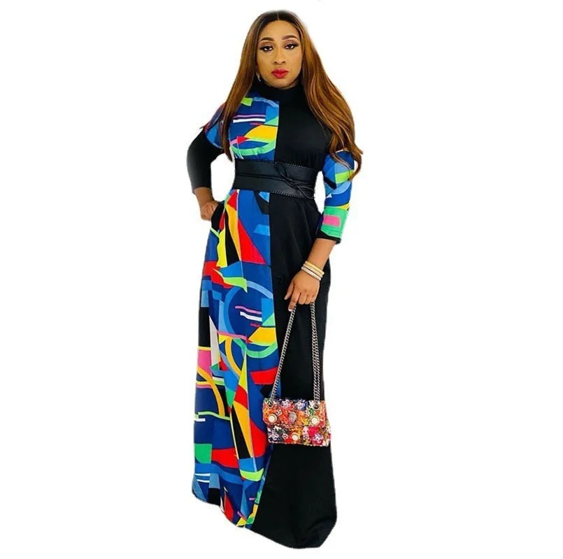 

African Dresses for Women Fashion Print Maxi Dress 3/4 Long Sleeve Clothes African Women Long Dress African Clothes Women
