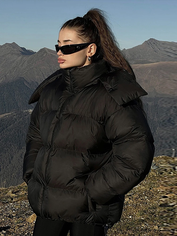 Повседневное пуховое пальто с воротником-стойкой и толстовками женские