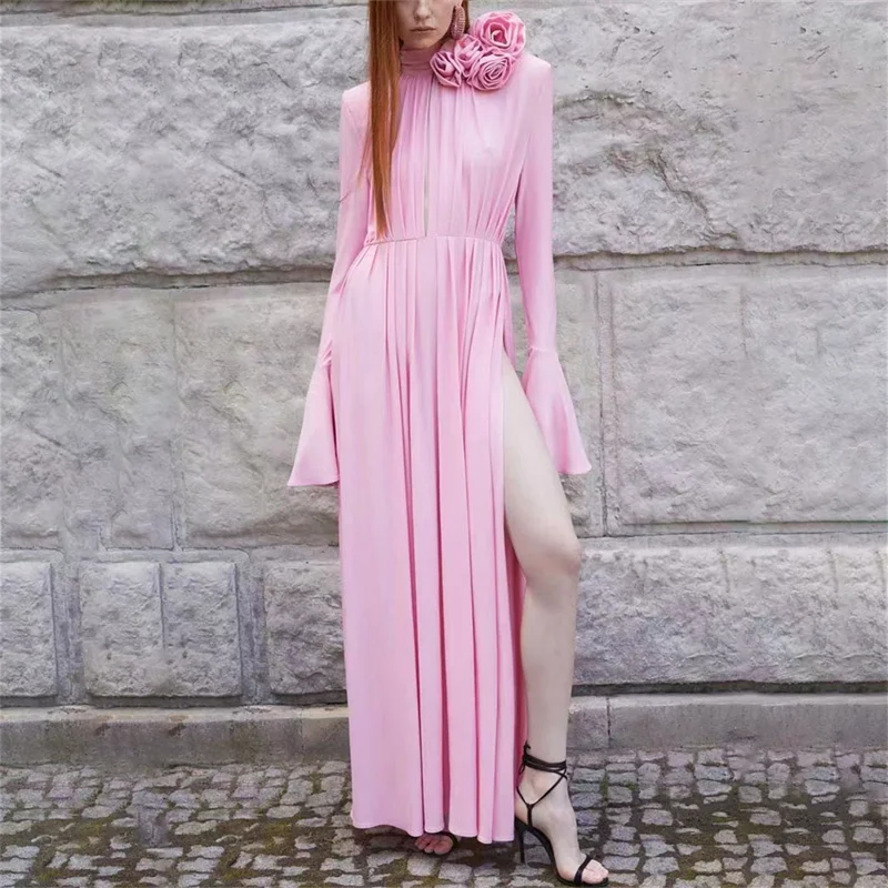 

Элегантные женские платья, модель 2023 года, корейская мода, женское облегающее платье, длинная юбка со съемными цветами, модель y2k