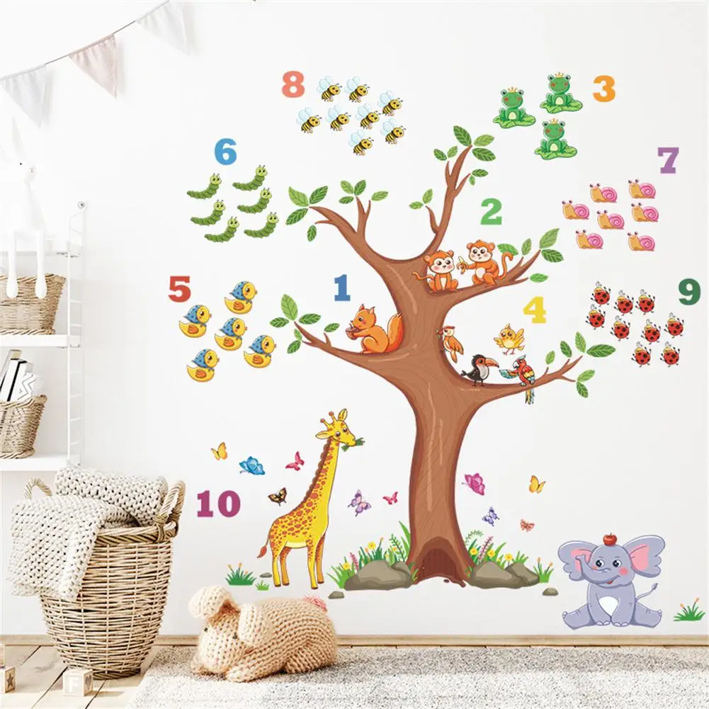 

2 Sheets Cartoon Wall Stickers Forest Animals Mural Wallpaper For Kids Room Kindergarten Home Decoration