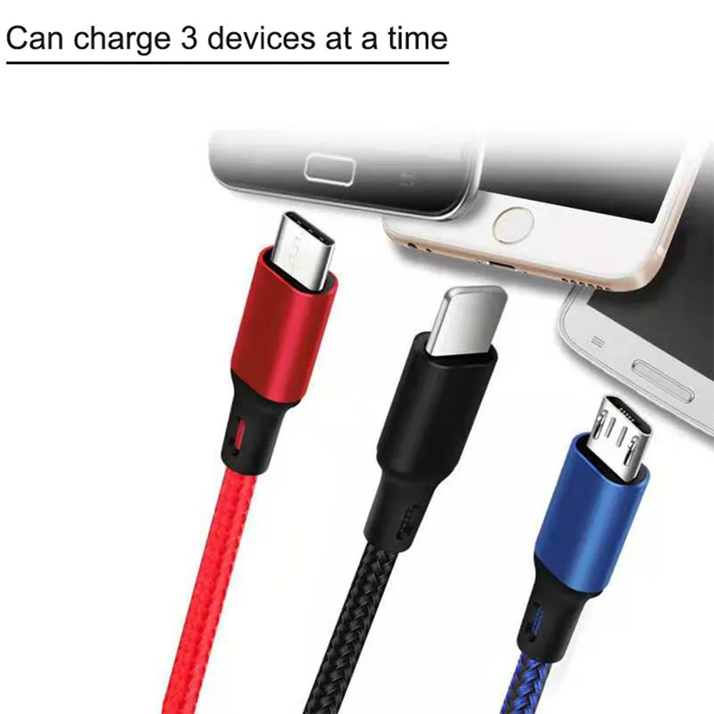 

3 in 1 Charging Cable Iphone Micro USB Cable Mobile Phone Android USB Type C Charging Cable Iphone 13 12 XS Max Charger Cable