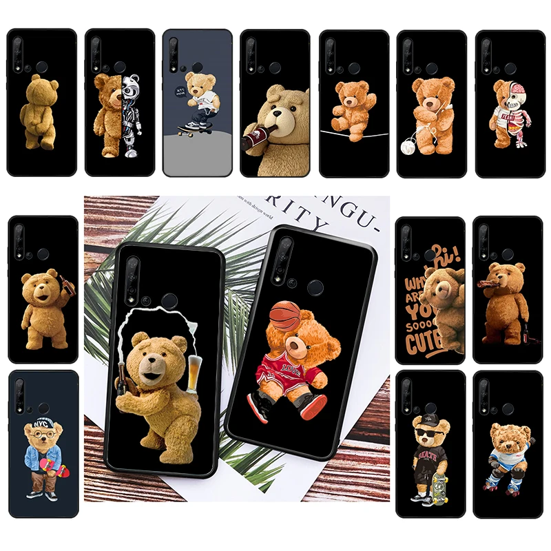 

Cartoon Teddy Bear Beer Phone Case For Huawei P50 Pro P30 P40 Lite P40Pro P20 lite P10 Plus Mate 20 Pro Mate20 X