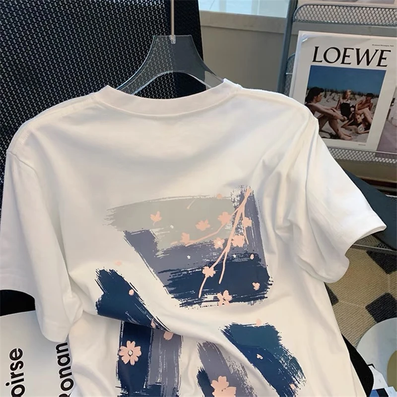 

Summer Women Short Sleeve Leisure O-neck All-Match Top Tee Oversize Printing White T Shirt Casual Ladies Female Y2k Clothing
