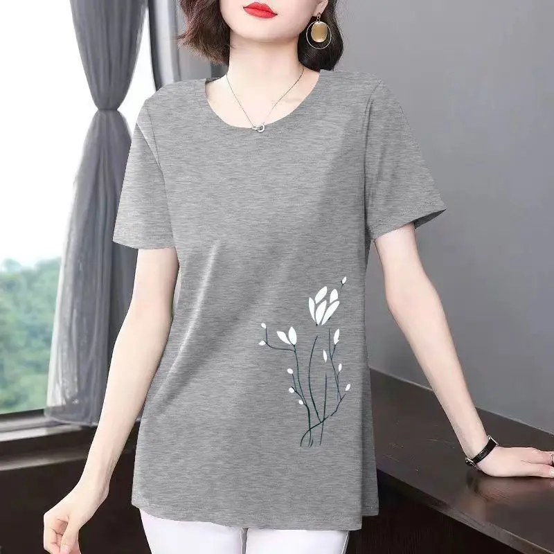 

Женская одежда с круглым вырезом 2023, удобные модные повседневные пуловеры, простые однотонные свободные летние тонкие футболки с коротким рукавом