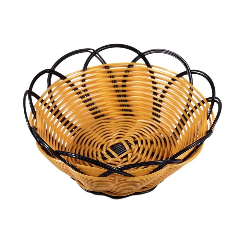 

HOT SALE 6Pcs 7 Inch Plastic Braided Basket Fruit Vegetable Cookies Container Holder Black&Orange