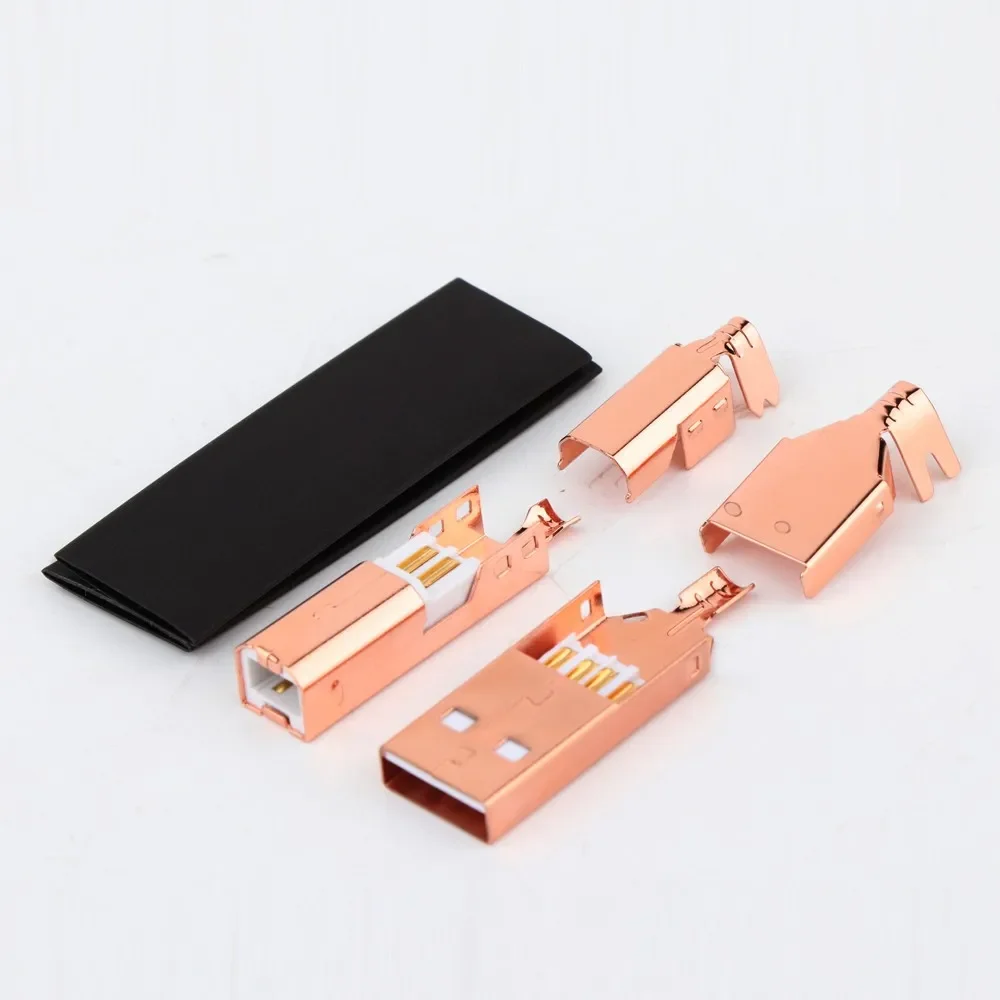 Фото Золотые/серебряные/розовые разъемы USB 2.0 — набор для пайки типа A и B для кабелей «сделай сам» с термоусадочной ванной №5