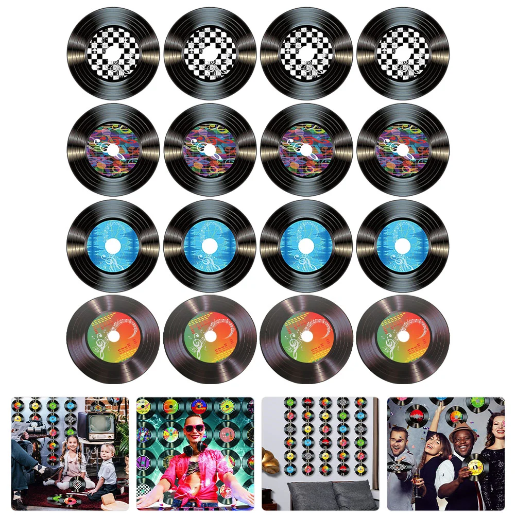 

16 Pcs Paper Records Ornament Christmas Decor Hanging Round Stickers For Wall Vinyl Sign