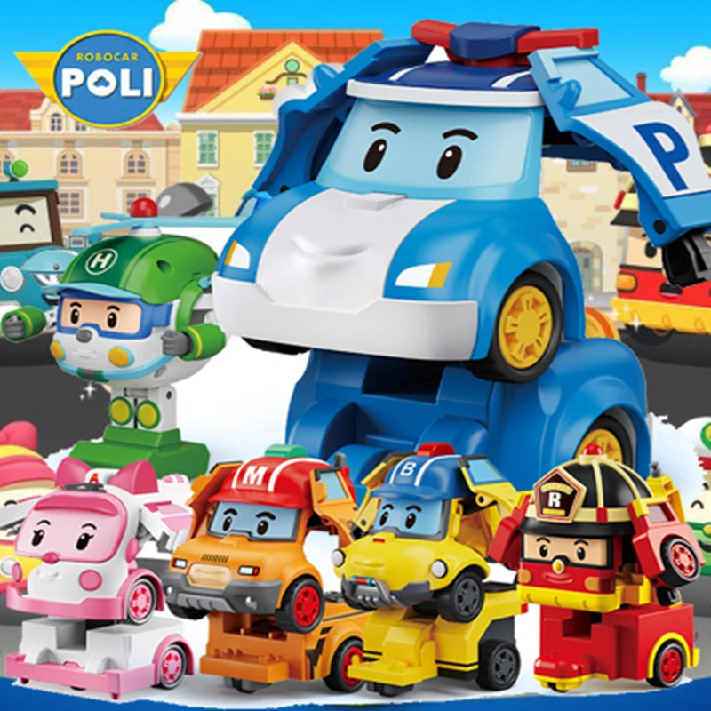 

Cartoon Anime Action Figures Robocar Poli Ambe Roy Helly Transformation Robot Car Assembly Puzzle Educational Toys Kids Gifts