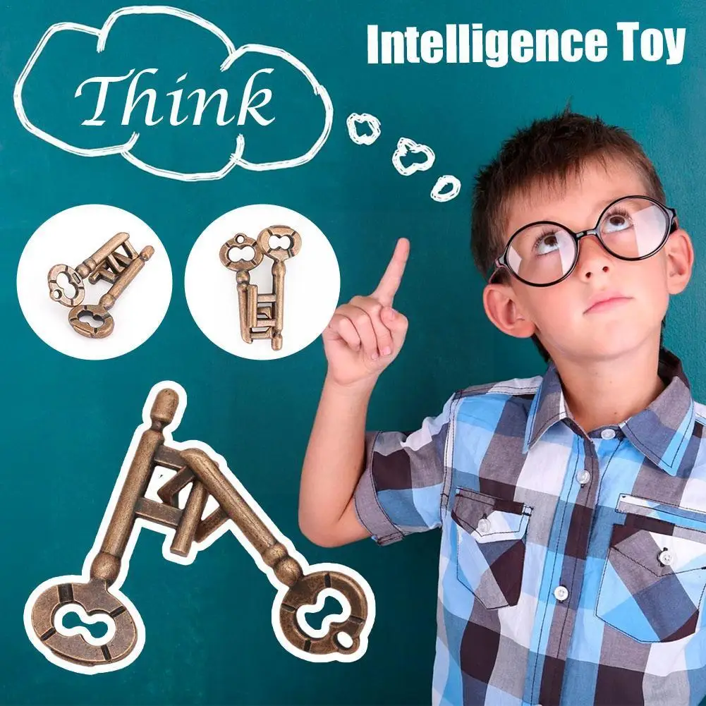 

Decompression Toys Brain Tester Key Lock Toy Development Alloy Puzzle Ring Children's Key IQ Kid Puzzle Game Thinking Test U3M6