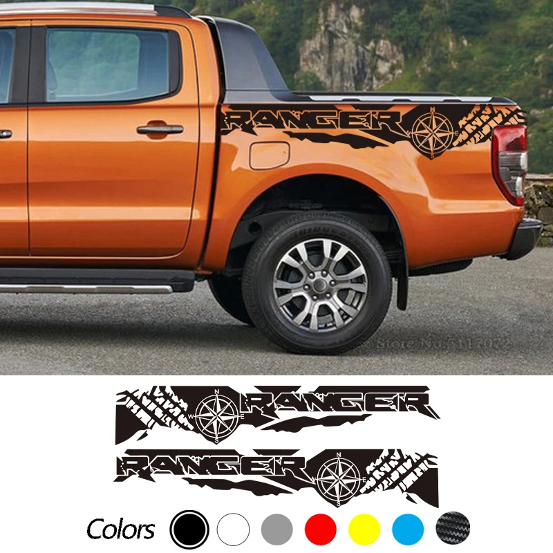 

2PCS Car Vinyl Side Stickers Tire Stamping Compass Adventure Off Road Graphic Decals For Car Ranger Raptor Pickup Accessories