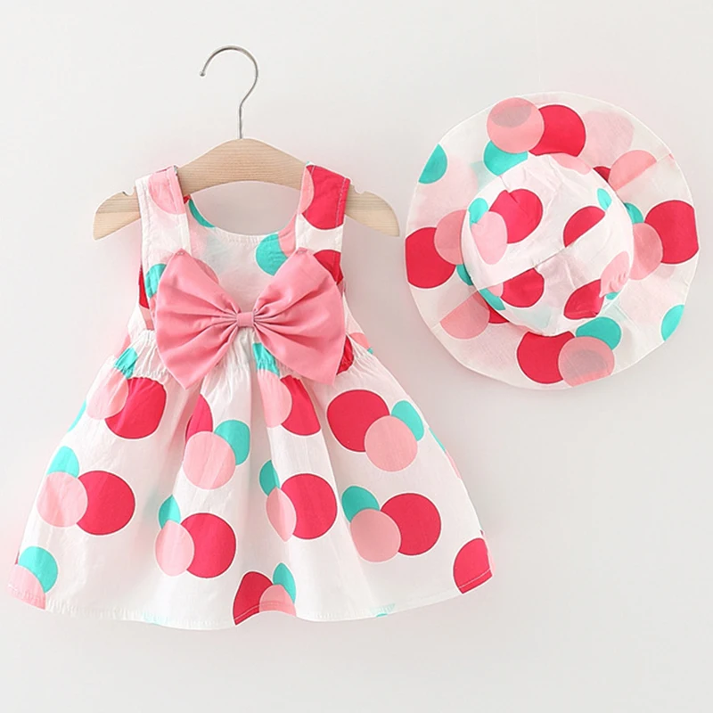 2023 Baby Girl Summer Clothing Newborn Clothes Cute Bow Dot Sleeveless Beach Toddler Dresses Princess Dress