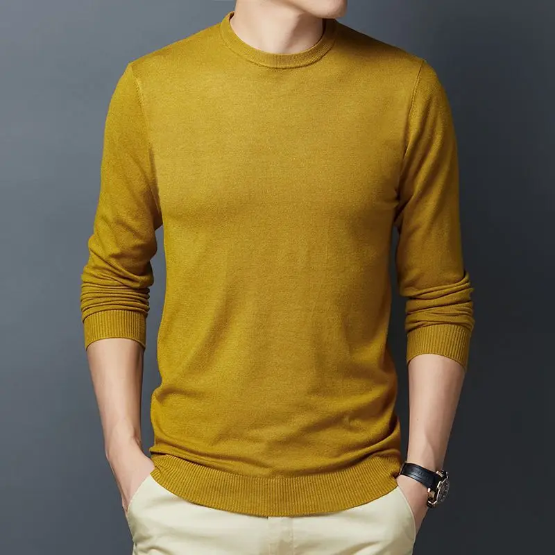 Свитер Мужской трикотажный Модный повседневный однотонный пуловер с круглым