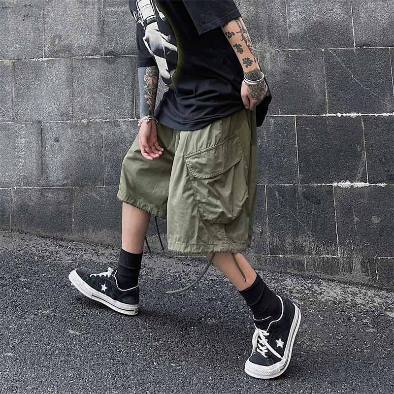 Overalls Shorts Men's and Women's Summer Loose Trousers Retro Casual A-word Wide-leg Drawstring Five-point Pants Ins Tide