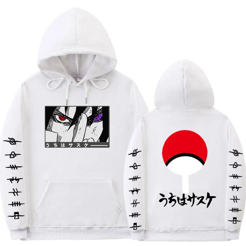 

New Japanese Streetwear Anime 2D Hoodies Loose Coat Fleece Uchiha Sasuke Akatsuki Hooded Sweatshirt Anime Clothes Black Akatsuki