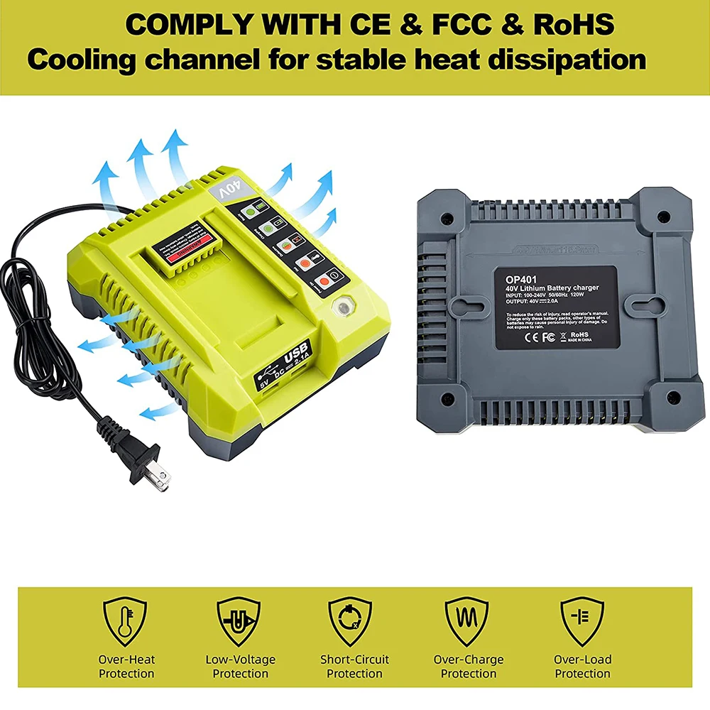 OP401 Сменное зарядное устройство совместимое с литий-ионным Ryobi 40 вольт OP4015 OP4026