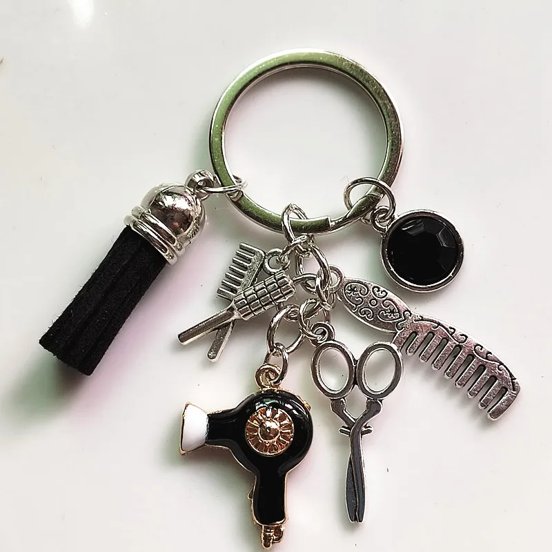 

Hairdressing Charm Tassel Keychain Mini Hairdressing Scissors Hair Dryer Comb Handmade DIY Fashion Gift New