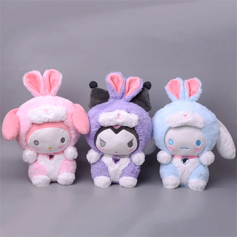 

Sanrio Cinnamoroll Kuromi Melody милая плюшевая кукла кросс одевающийся кролик Kawaii пушистая мягкая Набивная игрушка девочка сердце рождественские подарк...
