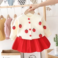 girls sweater suit two piece foreign style strawberry 2022 new childrens spring and autumn clothes baby knitted skirt suit