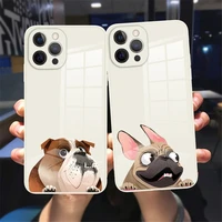 cute pug french bulldog for iphone 13 12 mini 11 pro max x xr xs max 8 7 plus se 2020 deluxe white tempered glass case