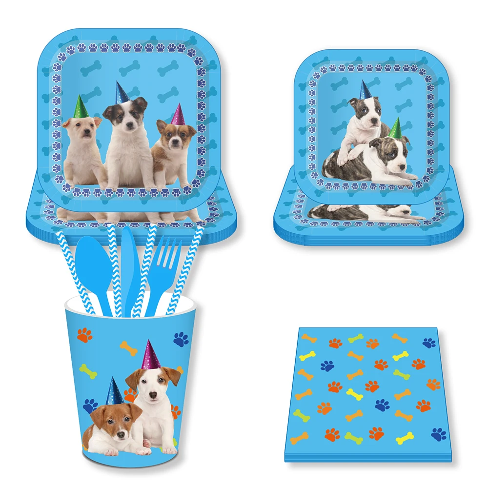 

Party Disposable Tableware Sets Pet Dogs Theme Baby Shower Birthday Party Paper Plates Cups Napkin Dinnerware Decor Supplies