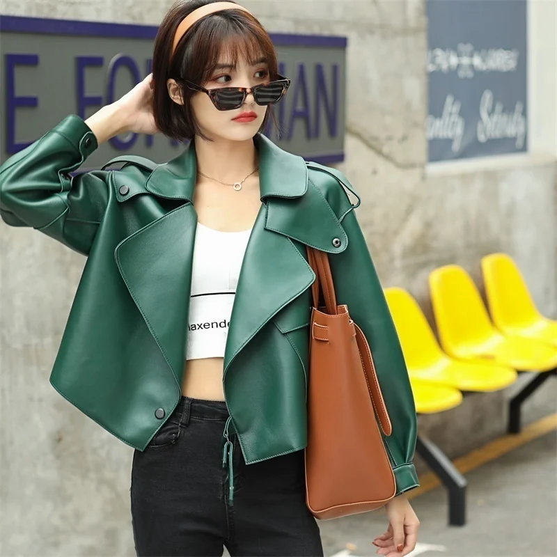

2023Leather jacket,Fashion High Quality Genuine Leahter Jackets Women Spring Autumn Real Sheepskin Coat Female Jacket Mujer Chaq