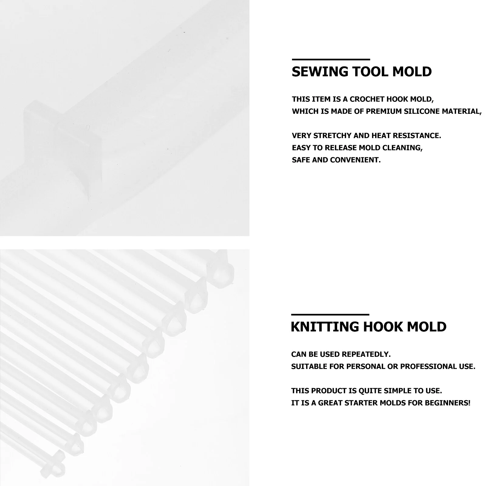 10 Pcs Resin Molds Crafts Sewing Tool Knitting Needle Crochet Hook DIY Epoxy White Silica Gel