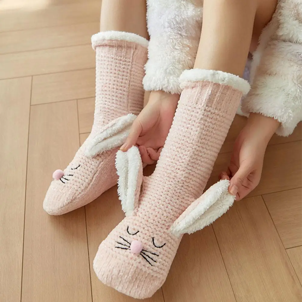 Cute Bunny Ears Knitted Socks Winter Warm Floor Sock For Men Women Cute Unisex Novelty Thick Warm Carpet Socks Non-slip Foo Y5V6