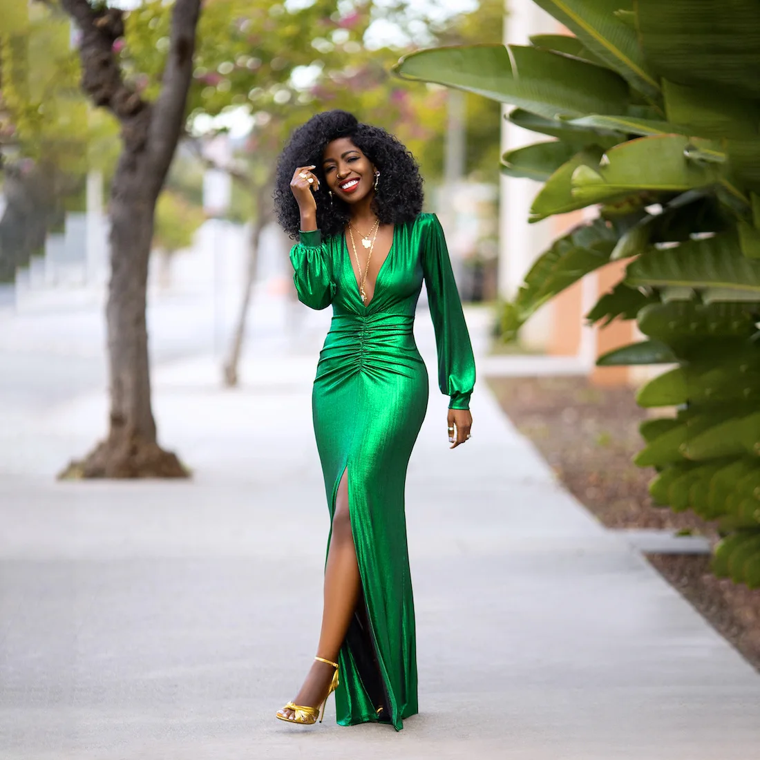 

African Women's Maxi Dress Green Long Sleeve Sexy Split Dresses For Evening African Clothes Lady Spring 2022 Dashiki Ankara Robe