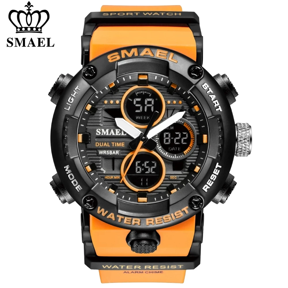 

SMAEL Mens Watches Military 50m Waterproof Sport Stopwatch Alarm LED Digital Watch Men Big Dial Clock For Male Relogio Masculino