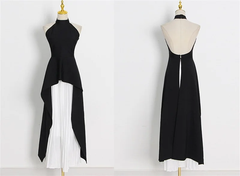 Черно-белое вечернее платье комплект из 2 предметов с юбкой сексуальное без