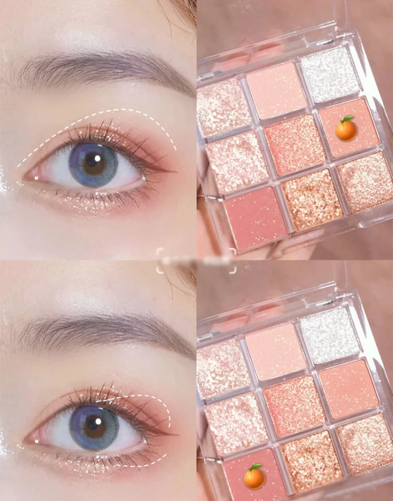 

Nine-color Eye Shadow Palette Glitter Pearly Matte Sequins Eyeshadow Long-lasting Shiny Rose Pink Color Eye Shadow Korean Makeup