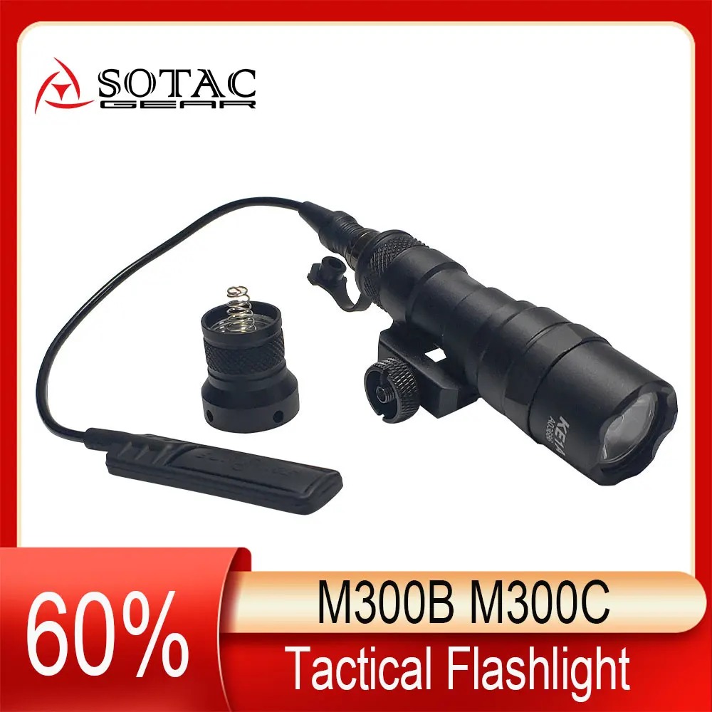 

SOTAC Tactical M300B M300C Flashlight LED Weapon Hunting Scout Light Fit 20mm Picatinny Rail with Control Pressure Switch