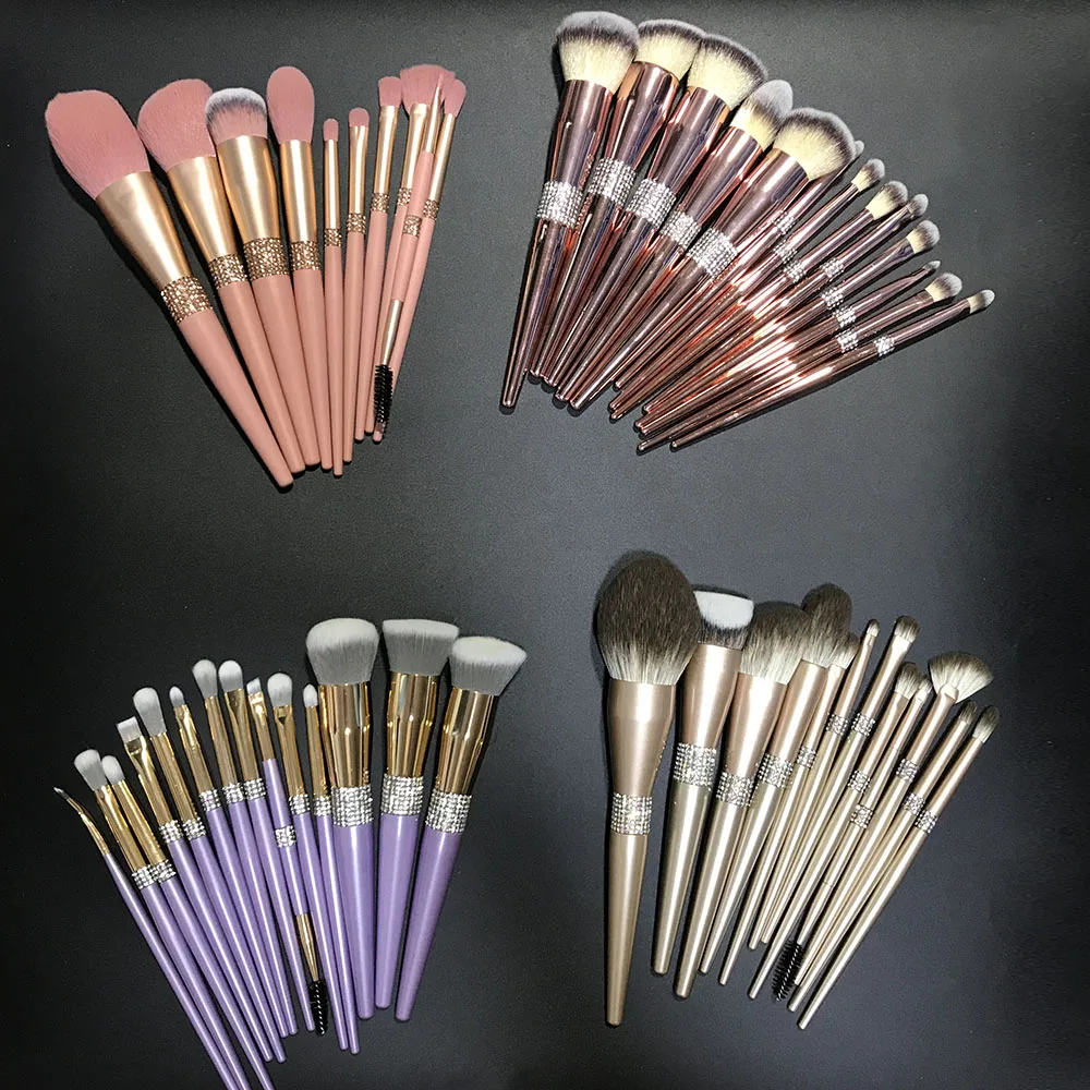 

11pcs green plastic handle vegan cruelty free synthetic hair makeup brushes set with PU bag