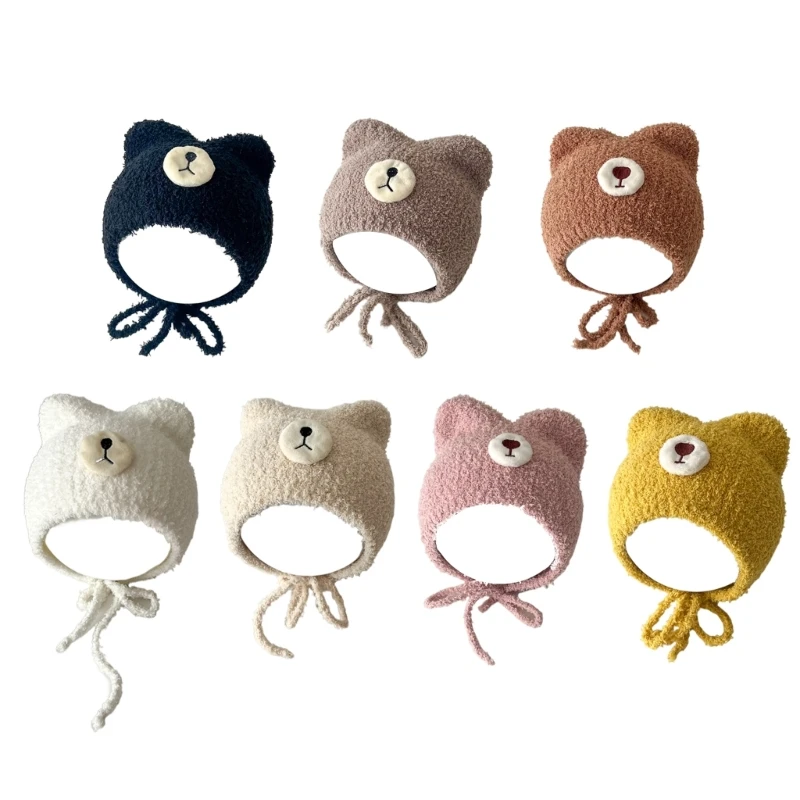 

Trendy Knit Hat Baby Bear Knit Hat with Adjustable Strap Newborn Wool Hat Gift