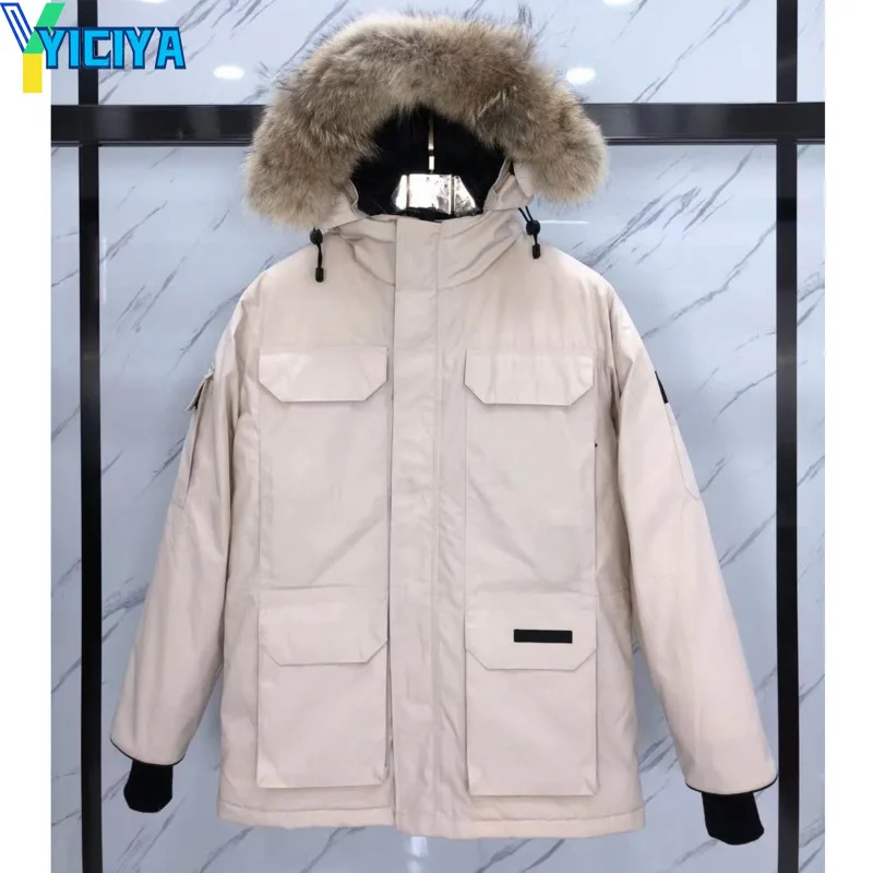 

YICIYA canada brand down jacket winter High quality new goose white parkas men loose big fur collar warm embroidered coats top