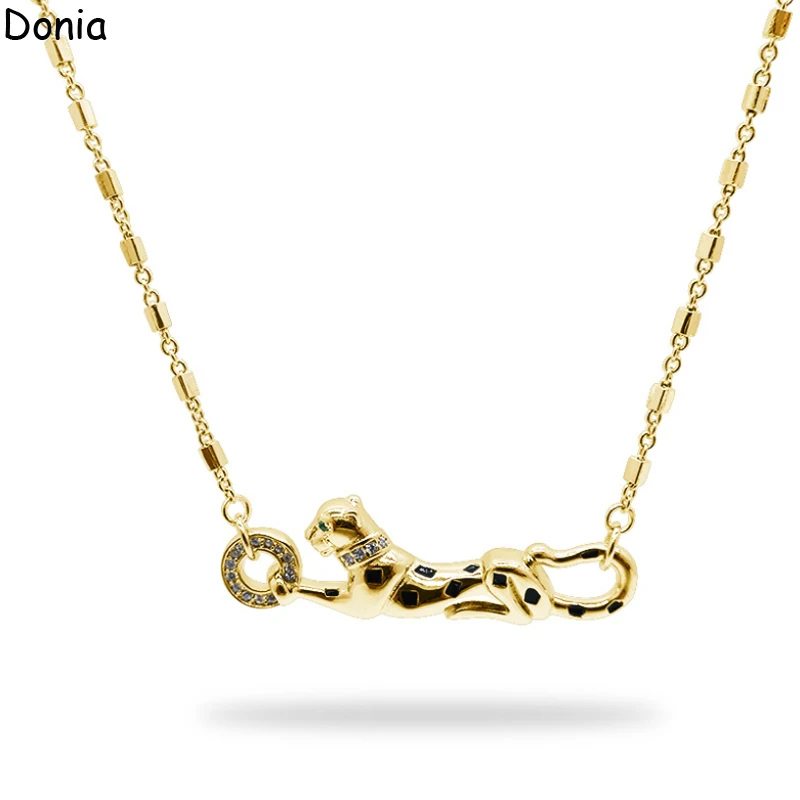 

Donia Jewelry European and American fashion enamel green eyes leopard pattern titanium steel micro-set zircon necklace pendant