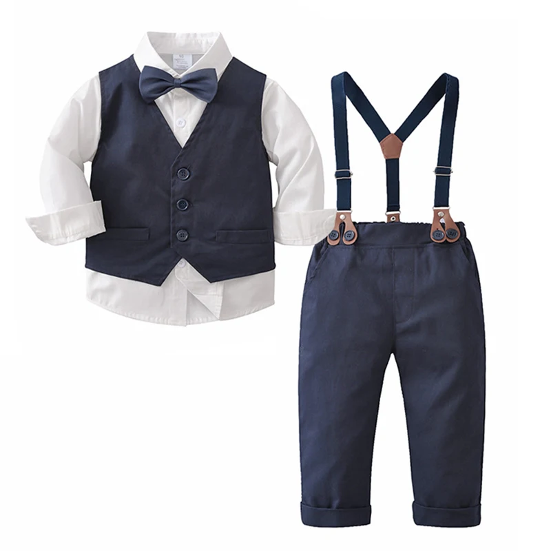

Birthday Party Boutique Luxury Suit for Boys Classic White Shirt with Solid Vest Set 1-5Y Kid Autumn Long Sleeve Formal Clothes