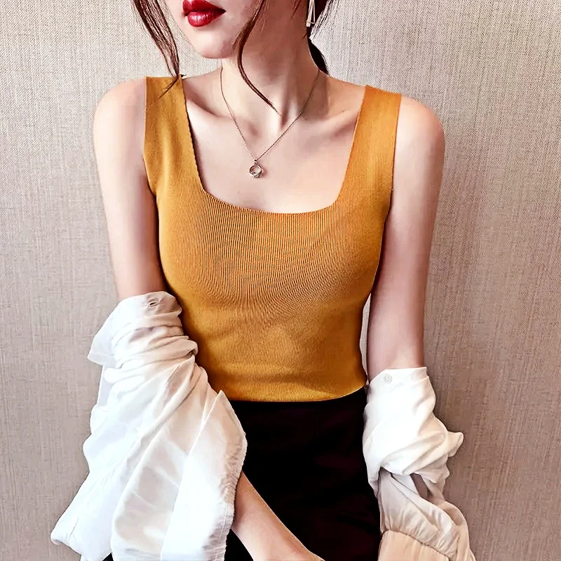 

U-neck Women Topsknitted Shirt Casual Slimming Women's Summer T-shirt Sleeveless Fashion Sexy Korean Leggings Street Clothes