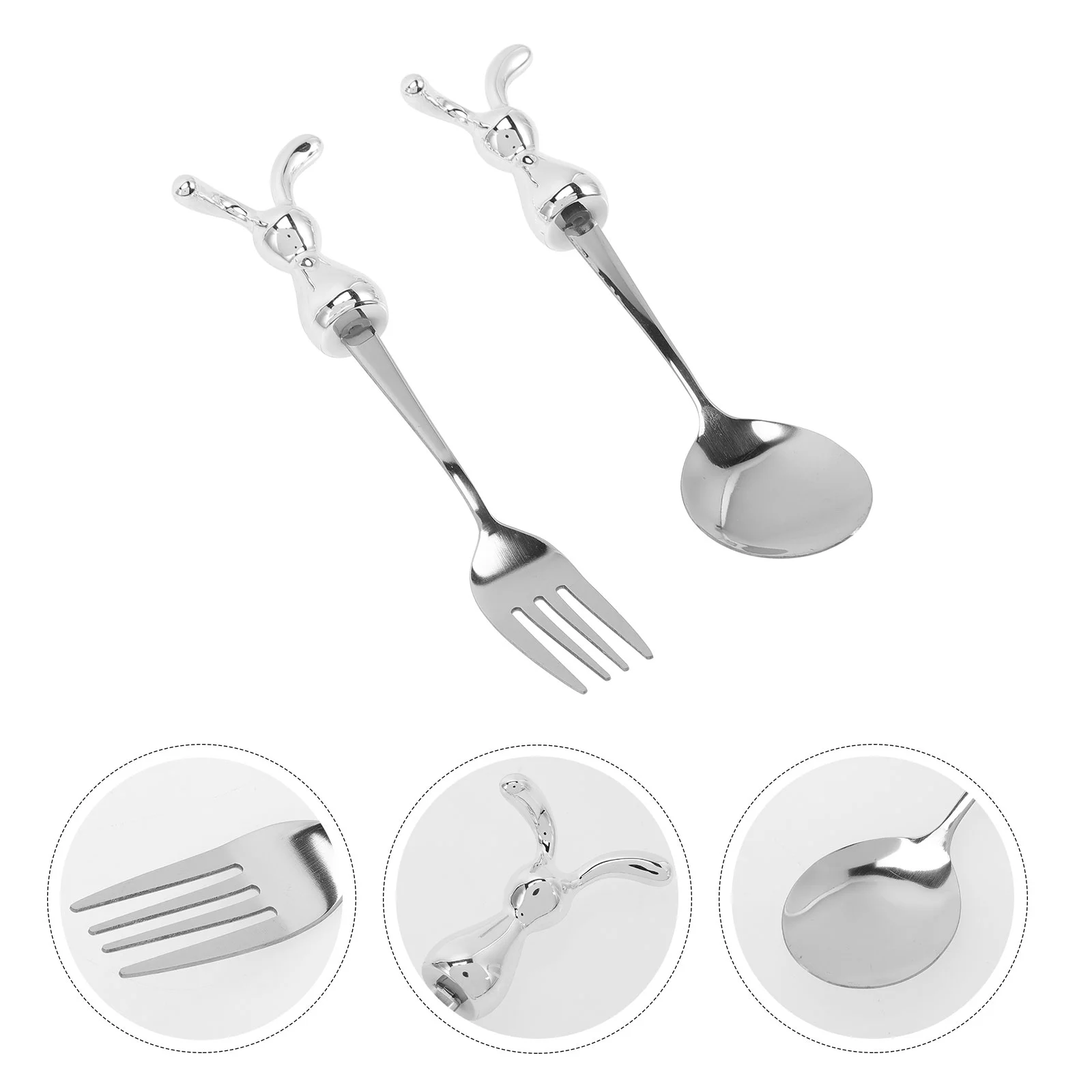 

Set Spoon Easter Fork Spoons Forks Rabbit Cutlery Year Silverware Utensils Fruit Dessert Steel Kids Stainless Drink Serving