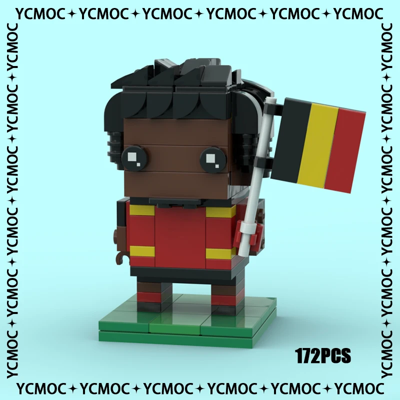 

European Red Devil Sport Fan YcMoc Building Blocks Soccer Team Belgium Player Brickheadz Model Technology Bricks DIY Toys