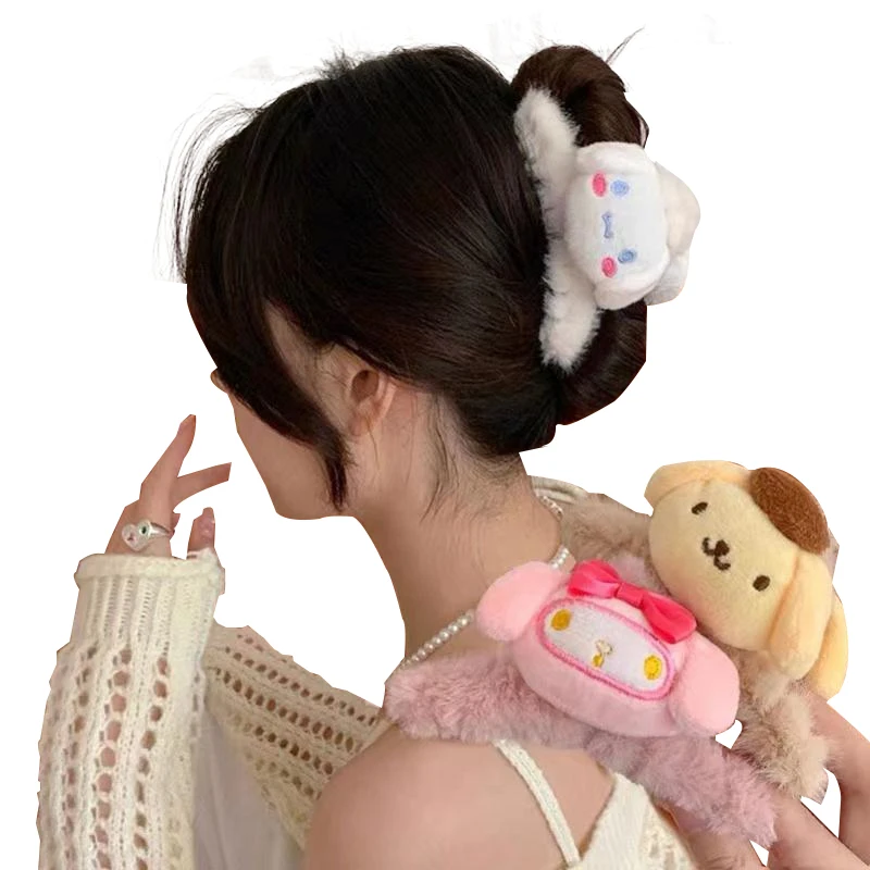 

Sanrio Cinnamoroll My Melody Anime Plush Back Head Hairpin Catch Clip Kuromi Kawaii Plush Grip Clip Hair Clip