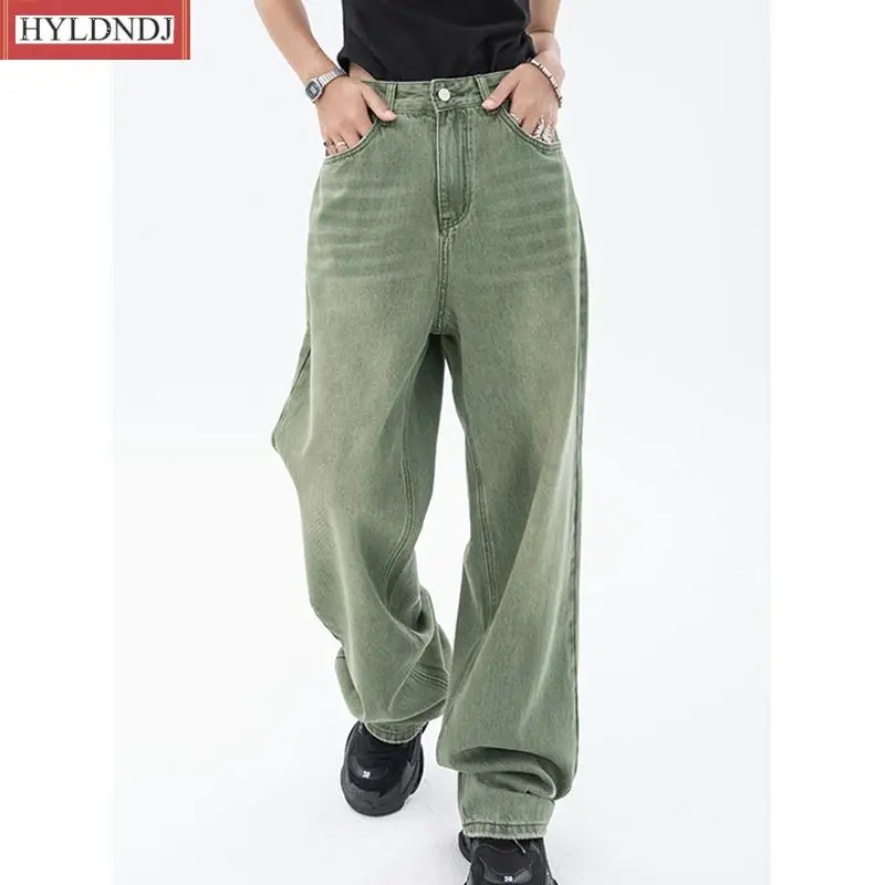 Summer Baggy Casual Straight Mom Denim Pants Vintage Green Women's Jeans Fashion Trousers Streetwear High Waist Wide Leg
