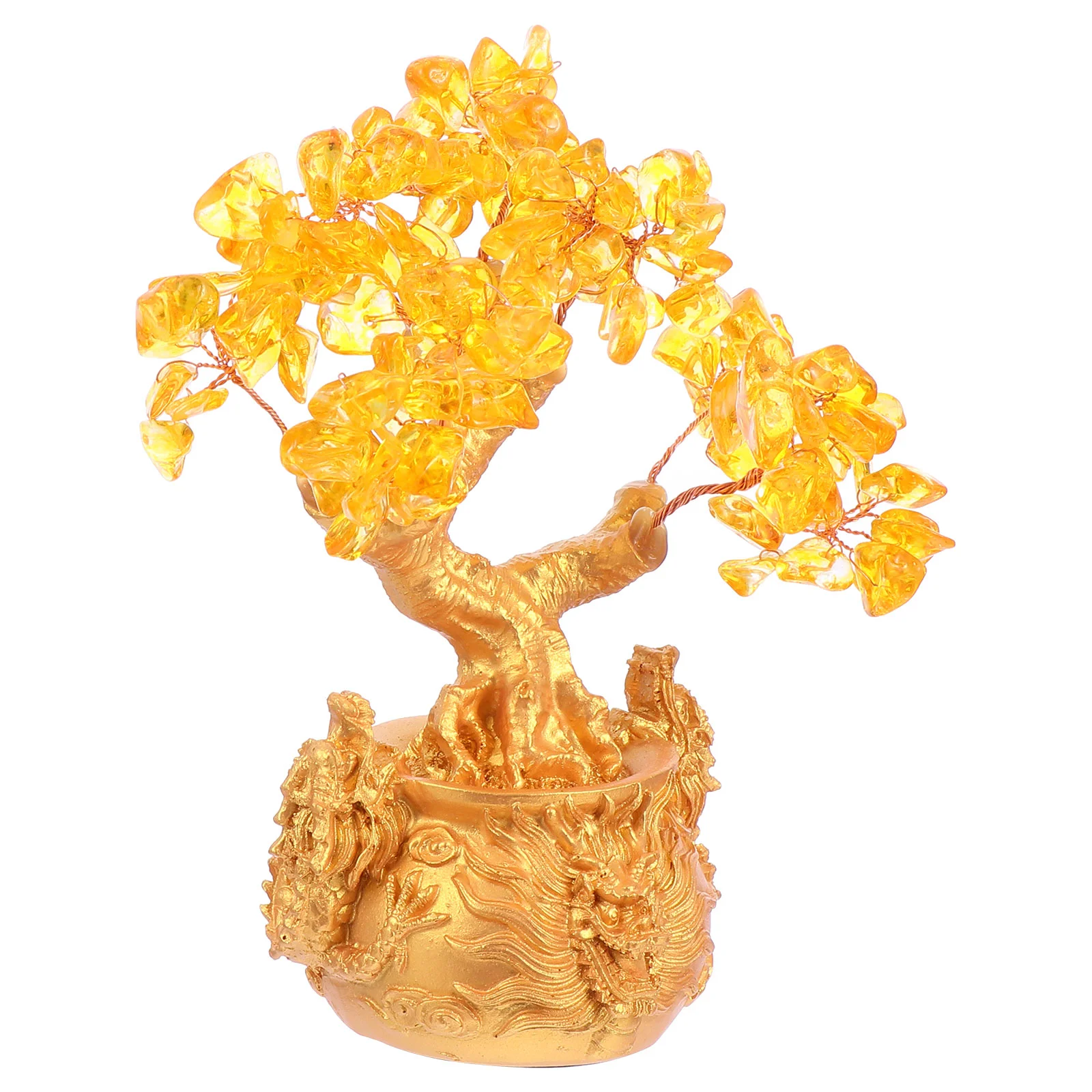 

Tree Moneystatue Decor Fortune Bonsai Crystal Figurine Prosperity Table Gemstone Chinese Good Luckydecorative Indooryellow