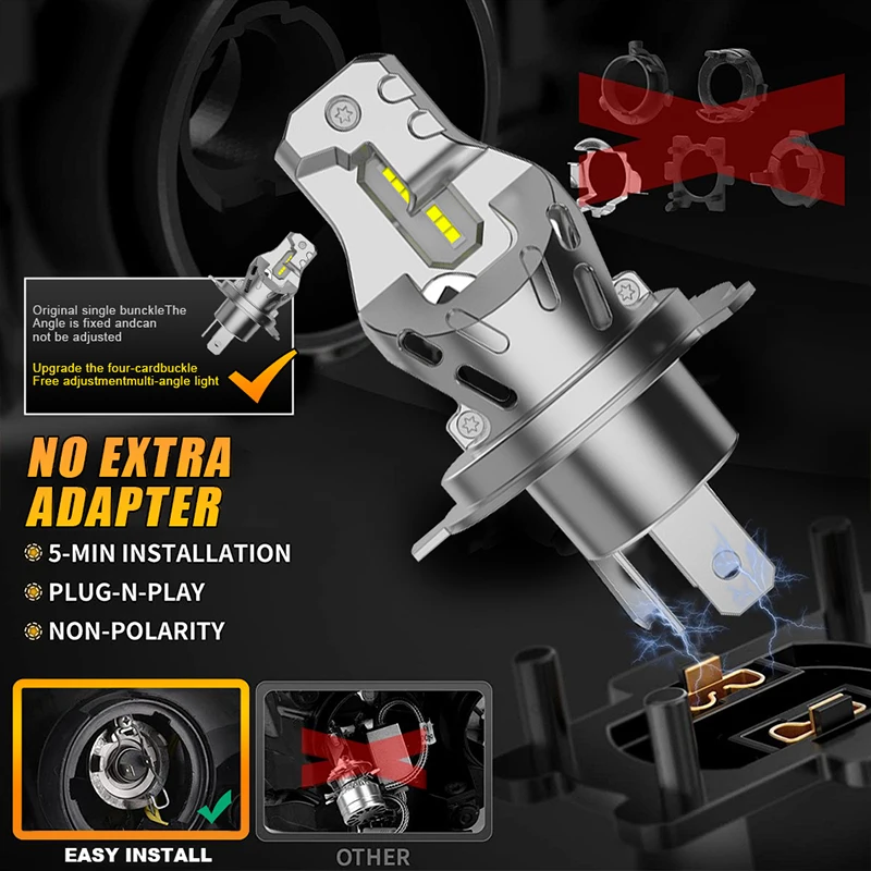 2x H4 Светодиодная лампочка 1: 1 Мини - размер Canbus Автомобильная фаровая 1000W 100000LM 8035 CSP