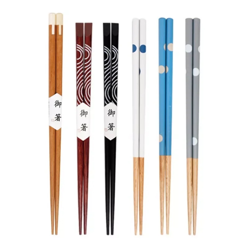 

2022New Pair Wood Chopsticks Non-Slip Stitching Dot Reusable Chopstick For Sushi Food Sticks Tableware Wooden Kitchen Dinnerware