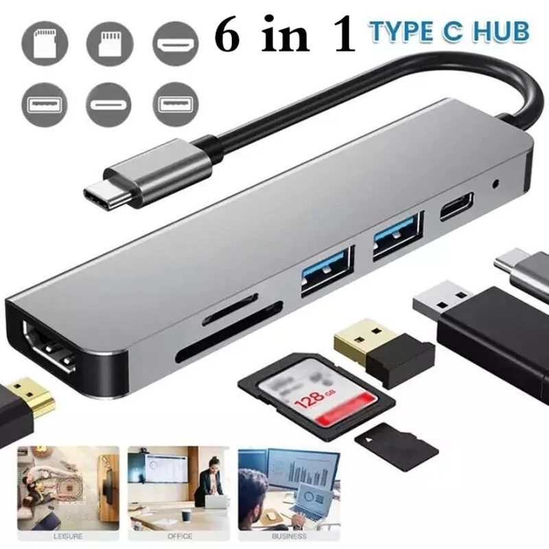 

USB HUB C HUB Adapter 6 in 1 USB C to USB 3.0 HDMI-Compatible Dock for MacBook Pro For Nintendo Switch USB-C Type C 3.0 Splitter